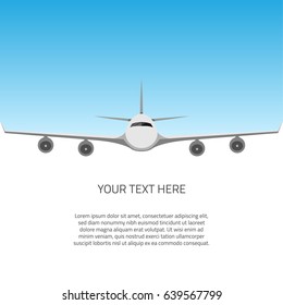 A Postcard With A Plane Flying In The Sky Divided Into Halves With An Area For Text. Advertising Brochure Abstract Background Vector Illustration.