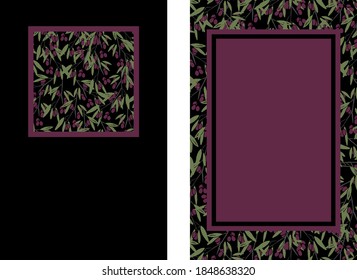 Postcard with plum, black background, cartoon, banner, poster, invitation, postcard, card, party, floral shop, empty space, text space advertising, signboard, birthday, greeting, invisible, garden