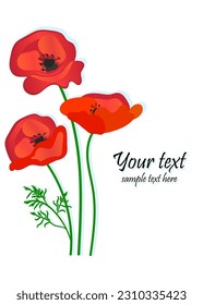 Postcard - poppy flowers with place for text. Vector icon