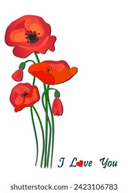 Postcard - poppy flowers with place for text. Vector icon