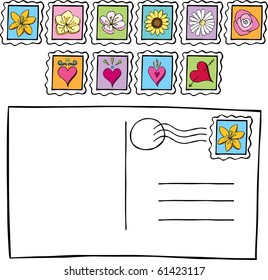 Postcard with Postage Stamps Doodle