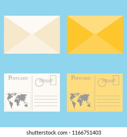 A postcard, a postal envelope, an envelope for writing. Flat design, vector illustration, vector.