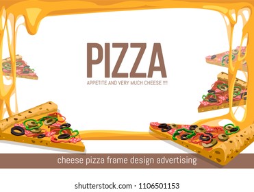 Postcard, Poster, banner, advertising pizza, pizzeria, bar, restaurant. Hand painted in 3D style. Colorful vector stock illustration.