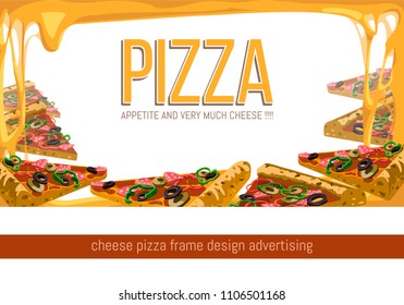 Postcard, Poster, banner, advertising pizza, pizzeria, bar, restaurant. Hand painted in 3D style. Colorful vector stock illustration.