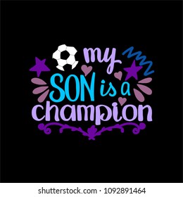 Postcard, poster, congratulations with success for your son, sports theme, hand drawing, vector