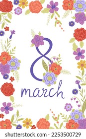 Postcard or poster for the eighth of March with flowers. Vector graphics.