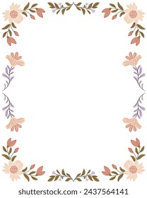 Postcard or poster made from folk art elements. Folk vector illustration, floral frame on white background. Hand drawn folk flowers. Scandinavian traditional motif