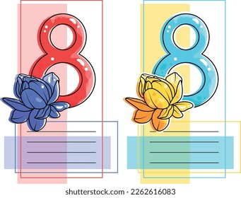 Postcard. Poster. March 8. Happy women's day. Place for signature. Picture in limited colors.