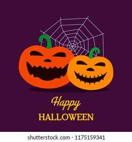 Postcard or poster with pumpkins and the inscription "happy Halloween". flat vector illustration
