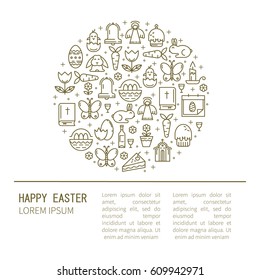 Postcard or poster with the symbols of Easter. Vector illustration with place for your text.