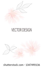 Postcard, poster, template for design, floral background, pink transparent flowers, white background, line art, hand-drawing, vector illustration