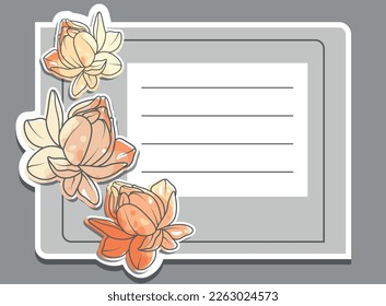 Postcard. Poster. Template for design with flowers. Place for signature. Picture in limited colors.