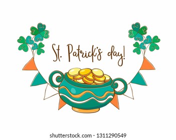 Postcard with a pot of gold for St. Patrick