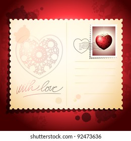 Postcard with precious heart, vintage background. Vector