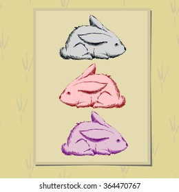 Postcard Rabbit in a vintage style. Vector, seamless pattern.