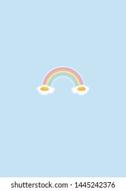 Postcard with rainbow and fried eggs. Congratulations on the holiday, birthday and so on.