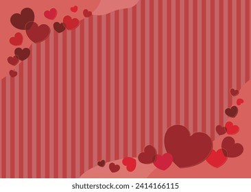 Postal con corazones rojos, formas fluidas y fondo rayado