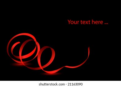 Postcard with red ribbon on black background