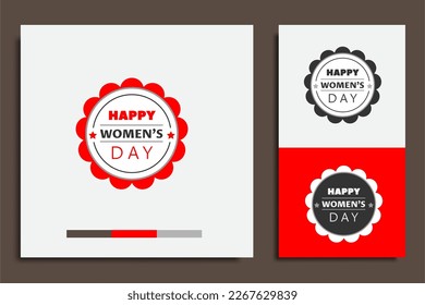 A postcard with a red and white label that says happy women's day. - Shutterstock ID 2267629839