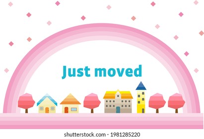 A postcard reporting a move. Illustration illustration of spring cityscape.