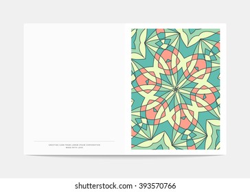 Postcard Retro . Cover in a turn with a bright pattern . Postcard for congratulations . Wedding greeting card .