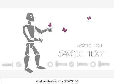 postcard with robot and butterfly