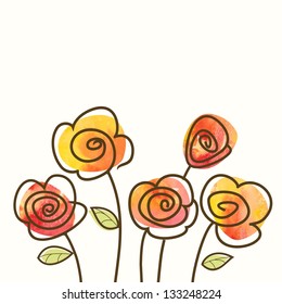 Postcard with roses. Watercolor floral background.