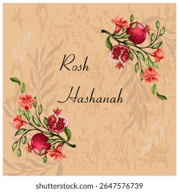 
Postcard Rosh Hashanah. The illustration is drawn by hand. Handmade. Vector