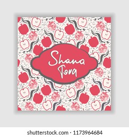 Postcard for Rosh hashanah (jewish New Year holiday) concept. Shana tova.Religios gratters.pomegranate pattern.Red pattern.