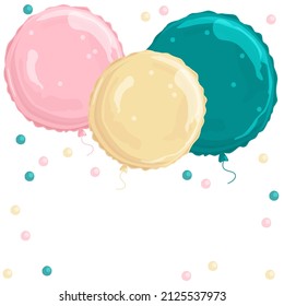 Postcard Round Foil Balloons, Confetti. Holiday Balloons For Birthday, Party.