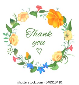 Postcard with a round frame of flowers. Vector illustration