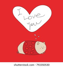 Postcard for the Saint Valentine with a heart and an inscription I love you.