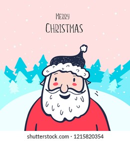 Postcard with Santa Claus. Cute Christmas pattern. Merry Christmas.