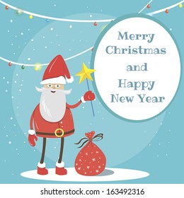 Postcard with Santa Claus. Vector. Merry Christmas. New Year