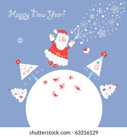 Postcard Santa in flight