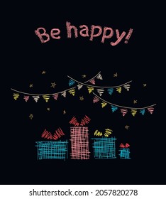 A postcard scrawled with a pen. Vector illustration, colored doodles, strokes, greeting sketch, greeting scratches