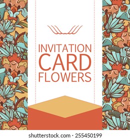 Postcard with seamless flowers background.