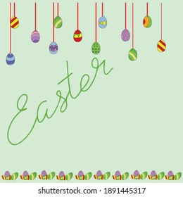 postal con un juego de huevos de Pascua y la inscripción