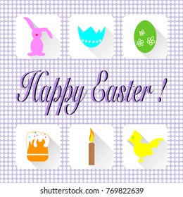 Postcard with a set of icons for Easter. Vector illustration for your design