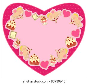 postcard in the shape of heart for Valentine's Day with Cupid
