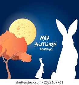 Postcard silhouette rabbit in the moon mid autumn festival