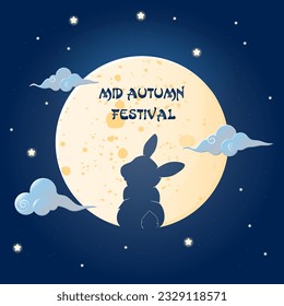 Postcard silhouette rabbit in the moon mid autumn festival