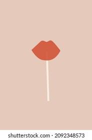 Una postal con un simple glotón de amor rojo dulce en forma de labios
