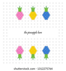 postcard with six geometric pineapples with curved lines