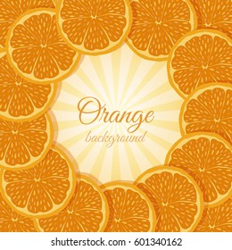 Postcard of a slice of oranges card-vector illustration. Slices of orange on the background. EPS 10