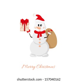 Postcard Snowman with bag and gifts