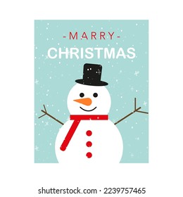 Postcard with a snowman. Merry Christmas. Vector graphics