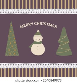 Postcard or social media post, snowman spruce lace