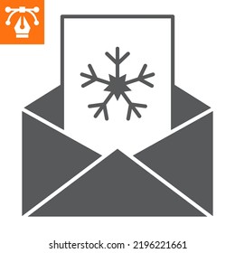 Icono sólido postal, icono de estilo glifo para sitio web o aplicación móvil, navidad y año nuevo, icono vector de tarjeta de felicitación, ilustración vectorial simple, gráficos vectoriales con trazos editables.