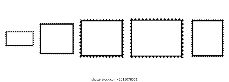 Quadros de carimbos postais. Carimbos de correio em branco, carimbo postal vazio e quadro quadrado borda vetor definido. Projeto de carimbos de correio de marca. Adesivo de moldura postal. Ilustração vetorial. Arquivo Eps 42.